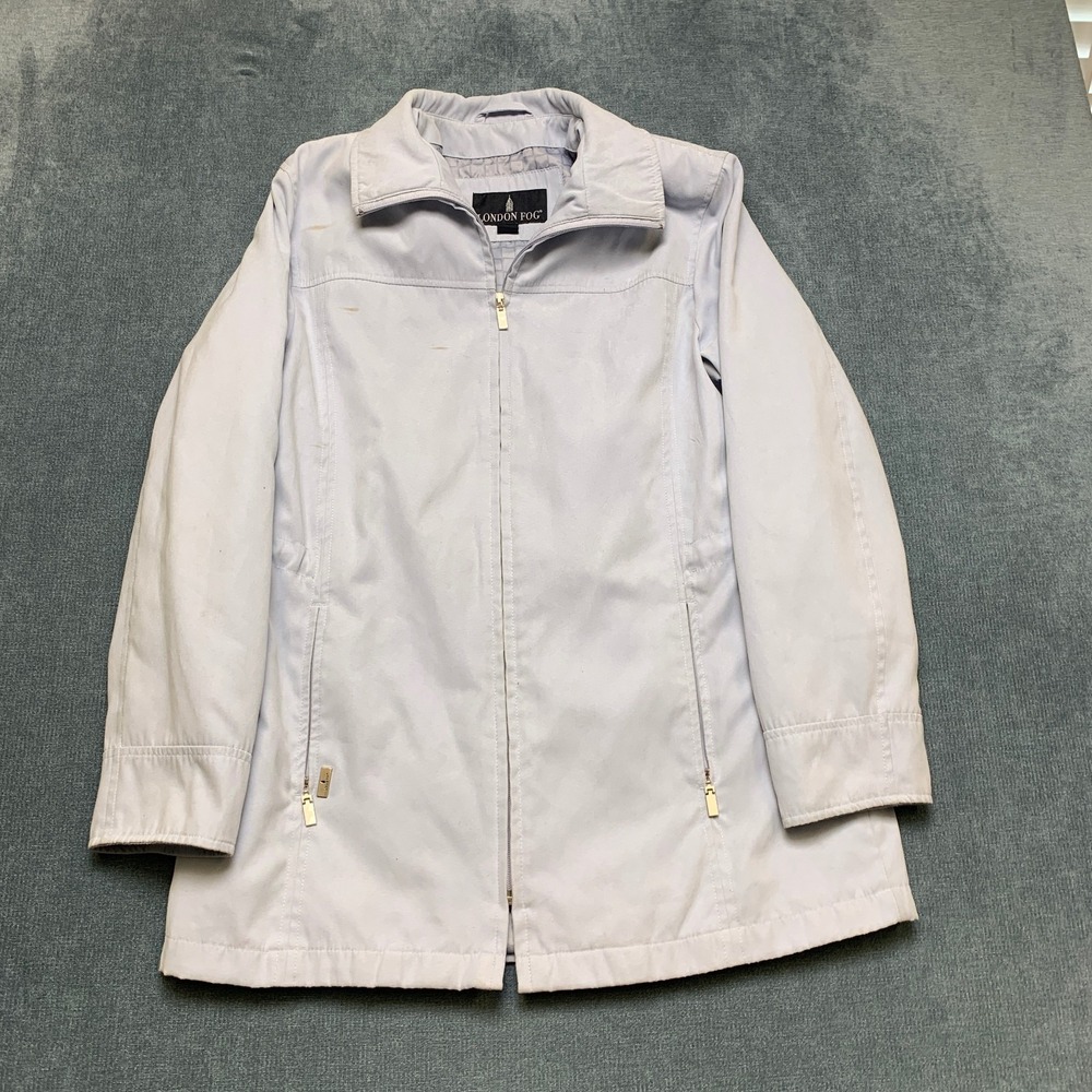 London Fog Jacket Womens Medium Gray Full Zip Pockets Spread Collar Long Sleeve